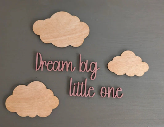 Aesthetic Wooden Nursery Sign | Neutral Wall Decor with Clouds | Baby Room Beige Kids Decor