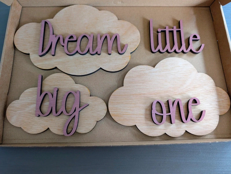 Aesthetic Wooden Nursery Sign | Neutral Wall Decor with Clouds | Baby Room Beige Kids Decor