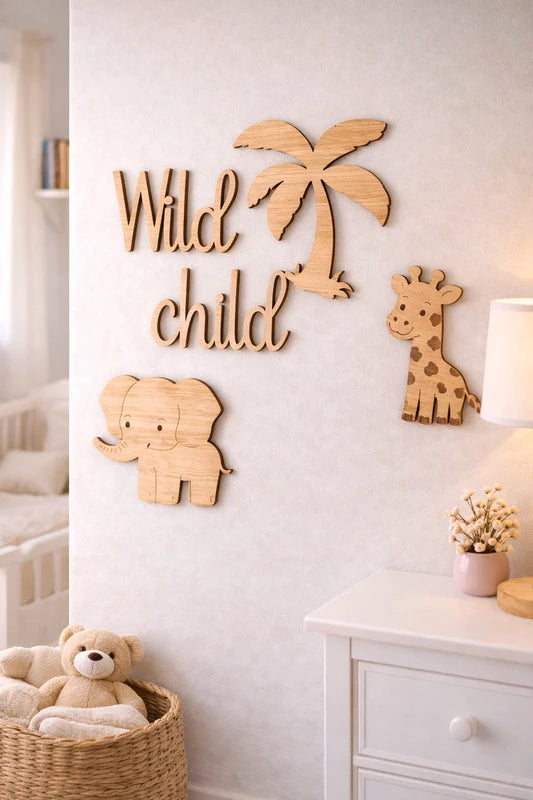 Safari Nursery Name Sign - 25 cm Custom Name Aesthetic Wood Kids Decor