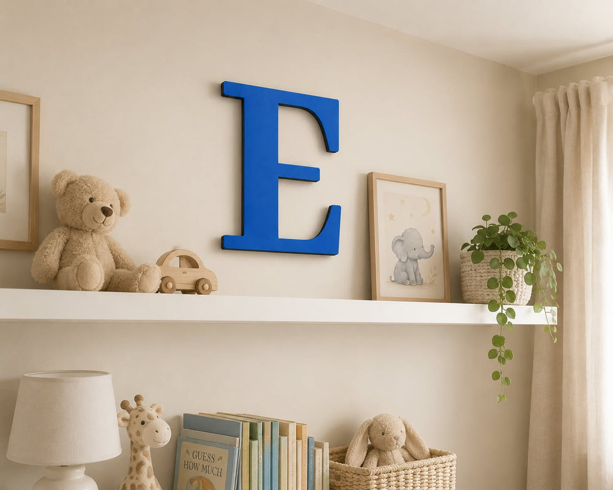 Personalised Wooden Nursery Name Sign – Custom Initial & Name (Hand-Painted)