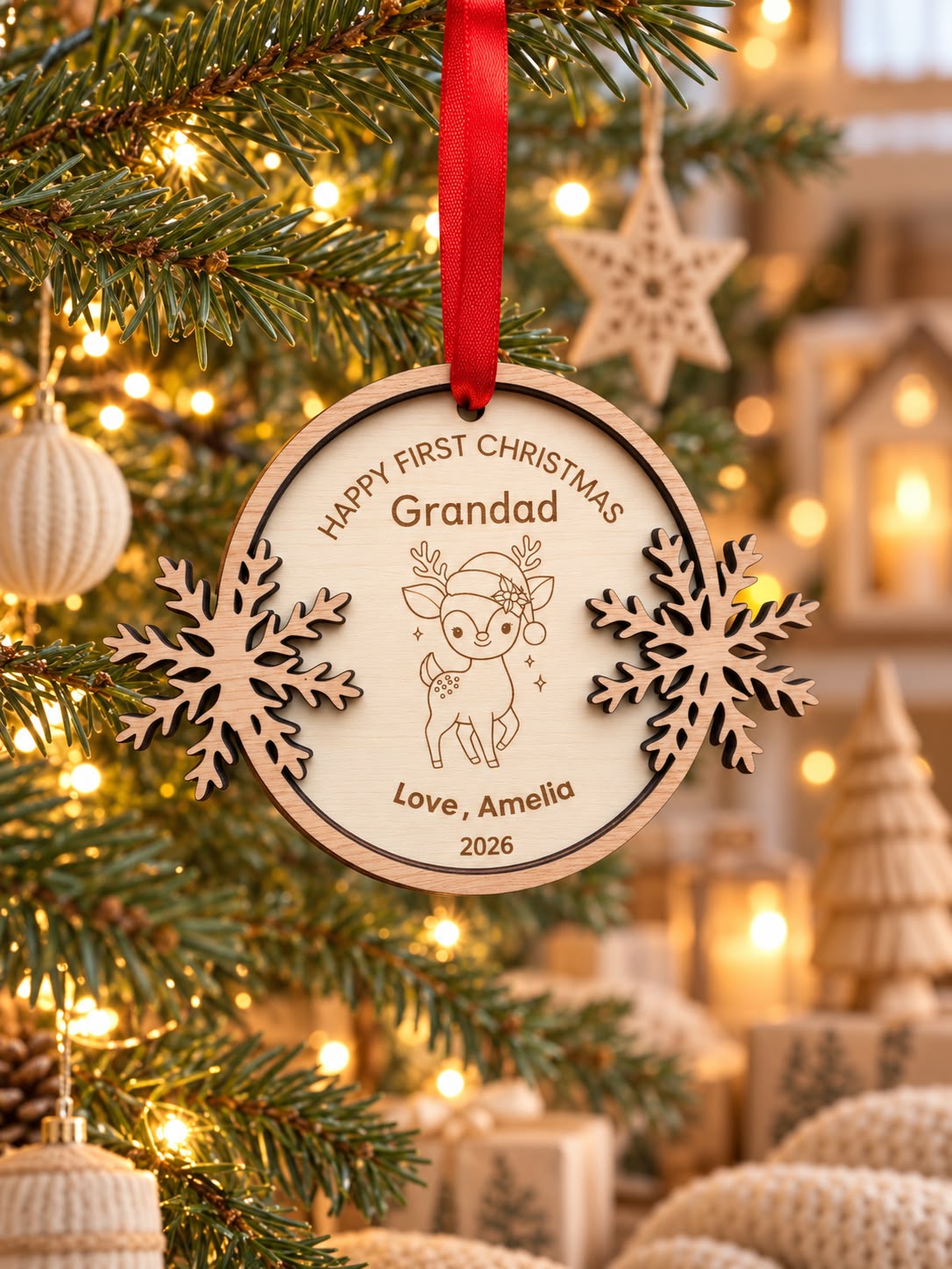 Personalised Wooden Christmas Ornament for Grandparents,Personalised First Christmas as my Grandparents Bauble 2026, New Grandparents Gift