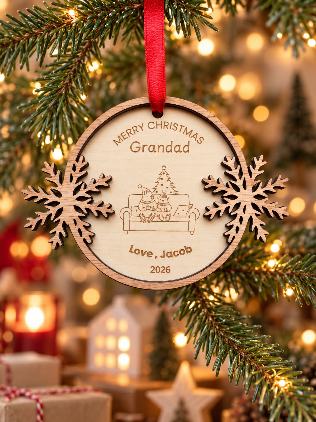Personalised Wooden Christmas Ornament for Grandparents,Personalised First Christmas as my Grandparents Bauble 2026, New Grandparents Gift