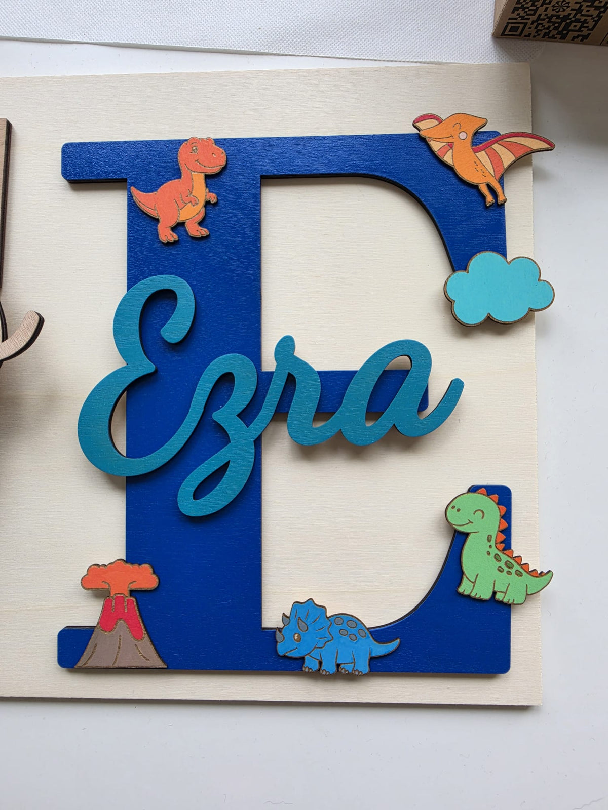 Personalised Dinosaur Nursery Name Sign, Custom Initial, Kids Bedroom Decor