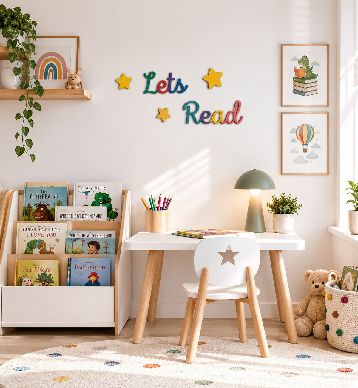Let’s Read Nursery Sign | Wooden Wall Decor | Reading Corner | Rainbow Kids Decor
