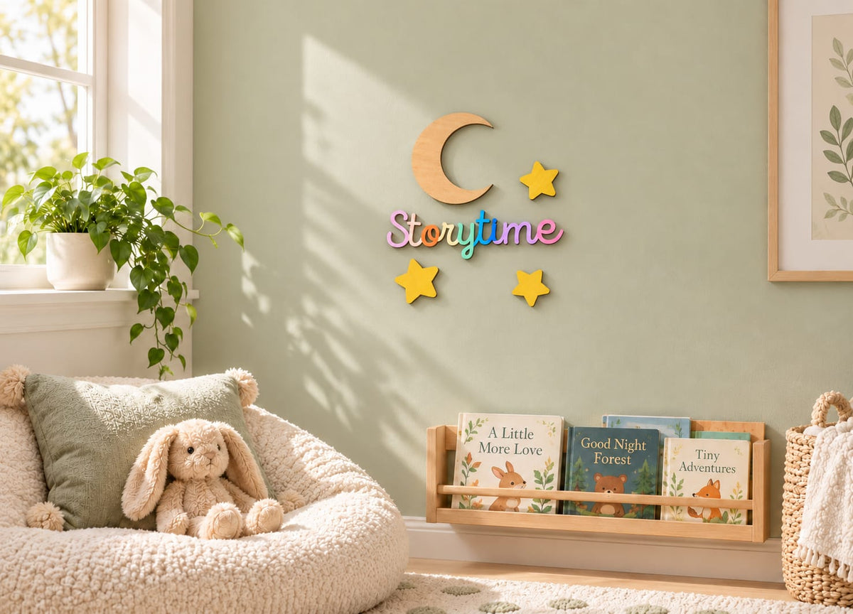 Nursery Storytime Wooden Wall Sign – Hand-Painted Laser Cut Decor