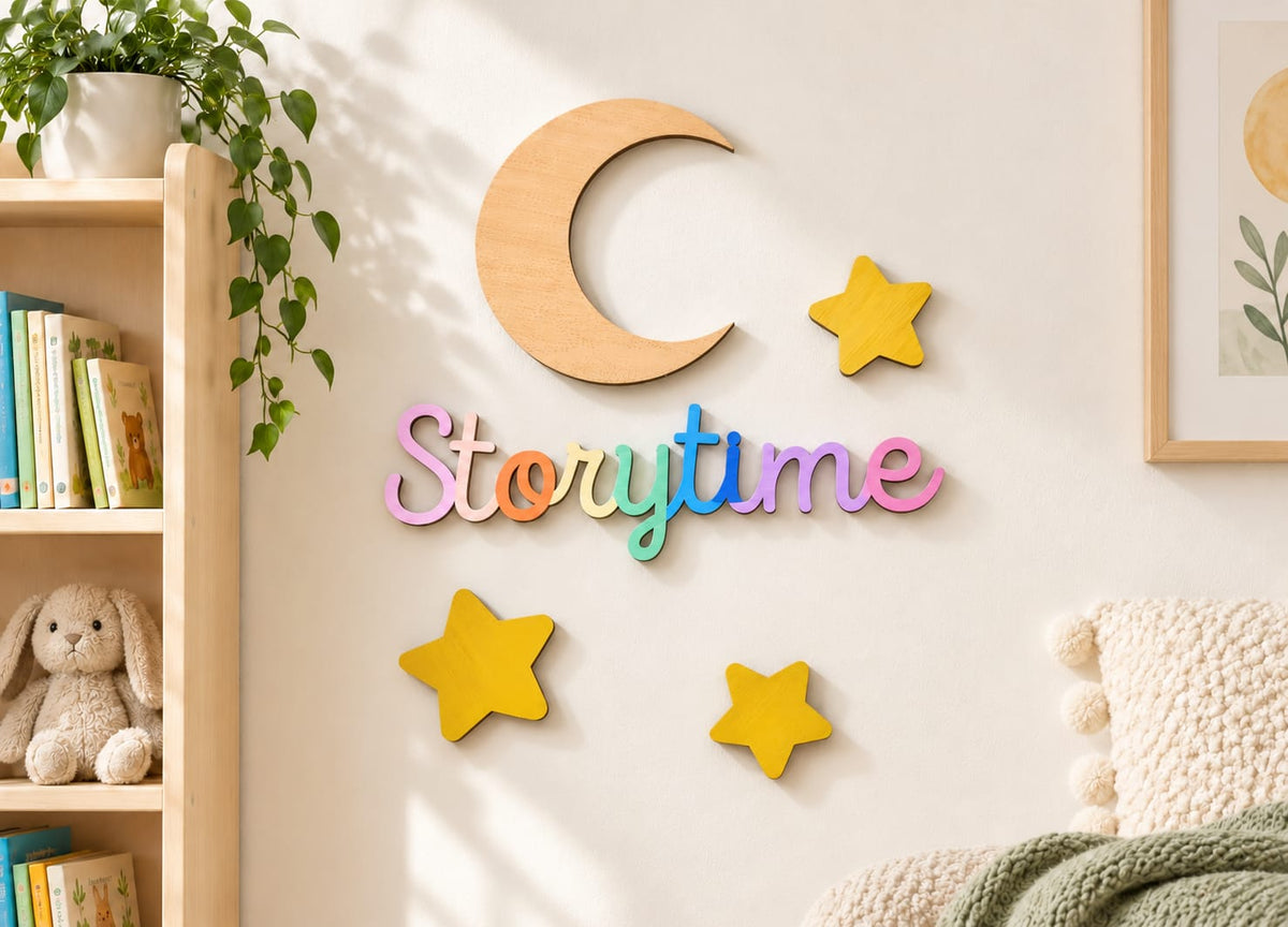 Nursery Storytime Wooden Wall Sign – Hand-Painted Laser Cut Decor