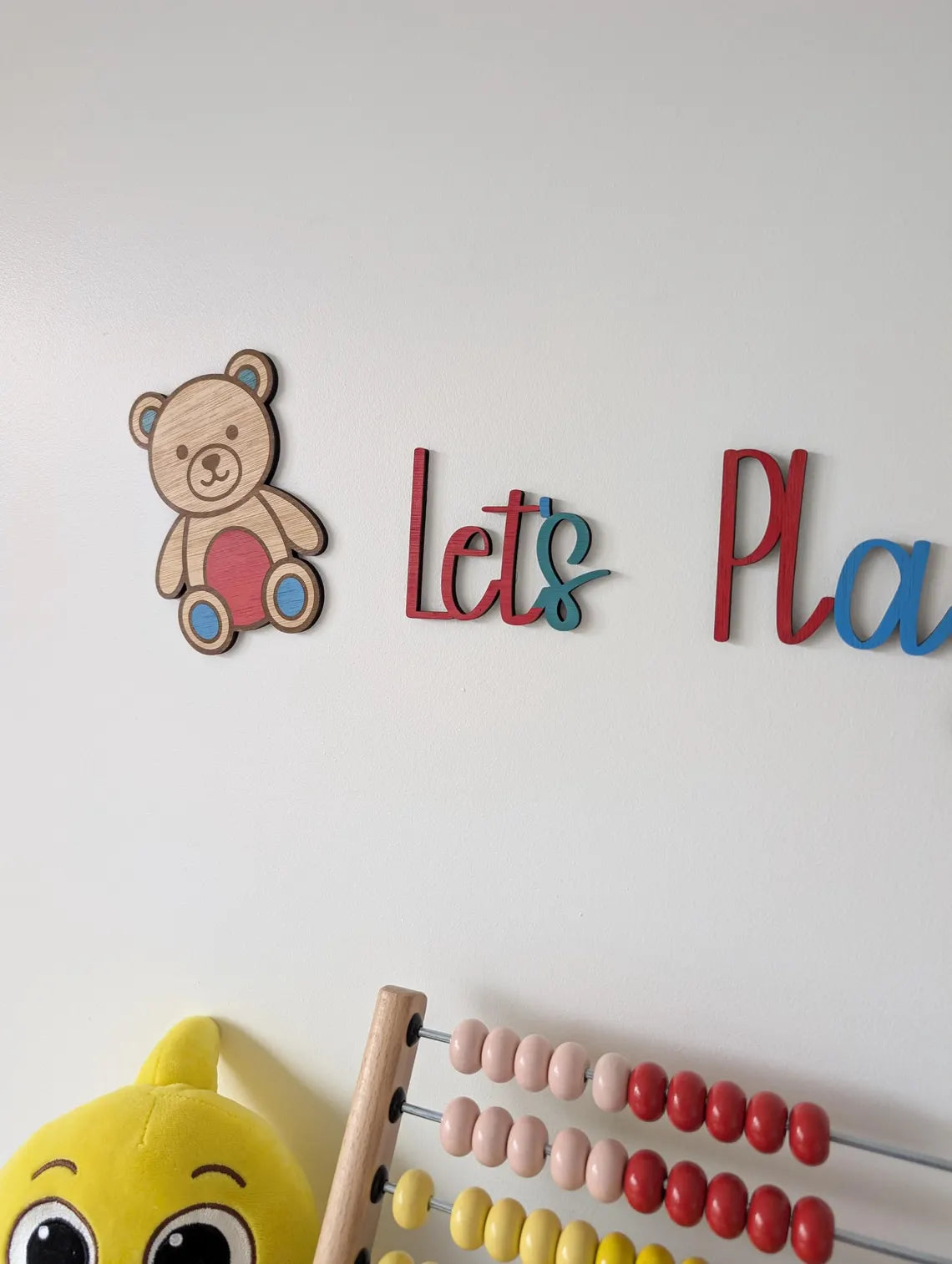 Let's Play Wooden Wall Art Set | Colourful Kids Playroom Decor
