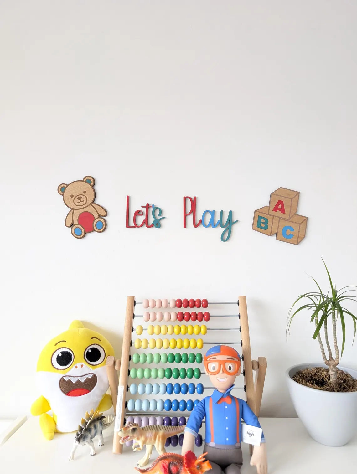 Let's Play Wooden Wall Art Set | Colourful Kids Playroom Decor