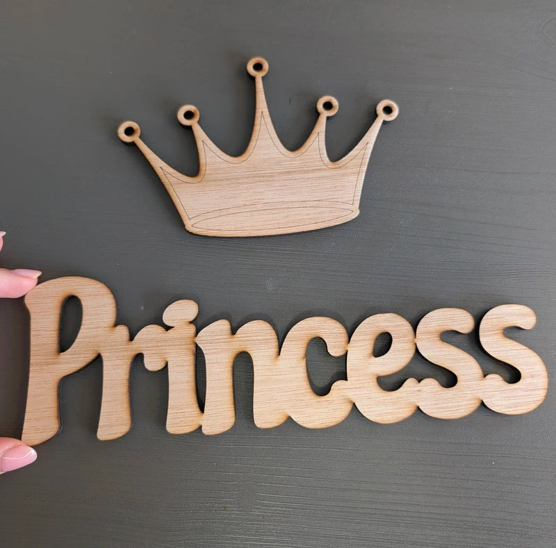 Princess Nursery Decor Wooden Name Sign + Crown Baby Girl Room Decoration Minimalist Kids Wall Art