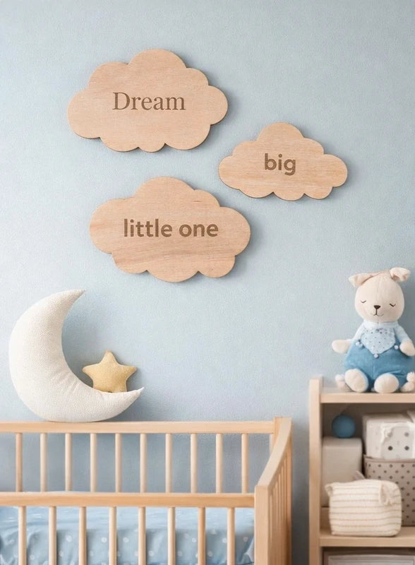 Minimalist style Wooden Clouds x 3 pcs | Baby Nursery Decor | Neutral Scandinavian Style