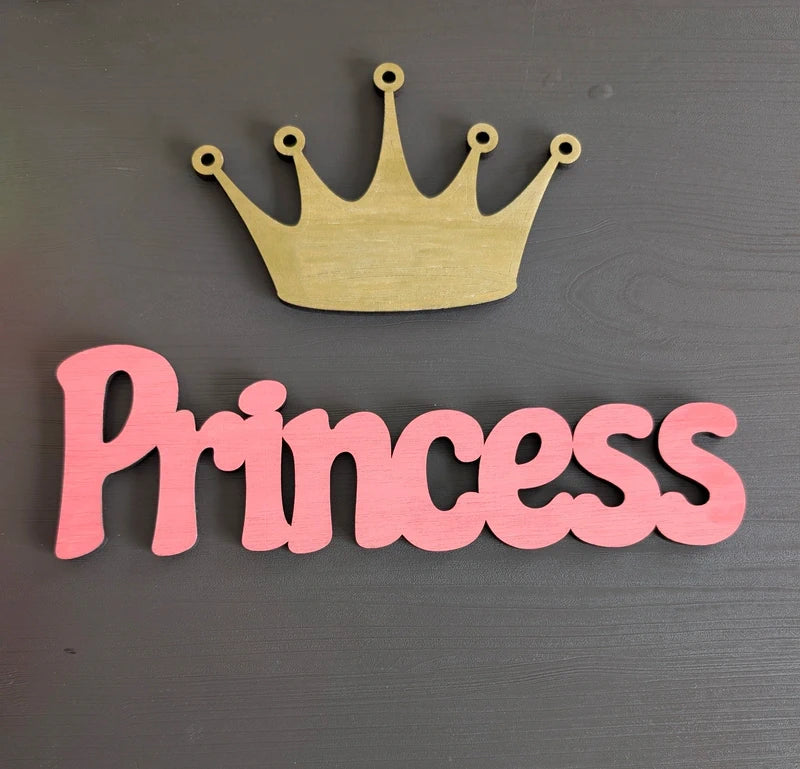 Princess Nursery Decor Wooden Name Sign + Crown Baby Girl Room Decoration Minimalist Kids Wall Art