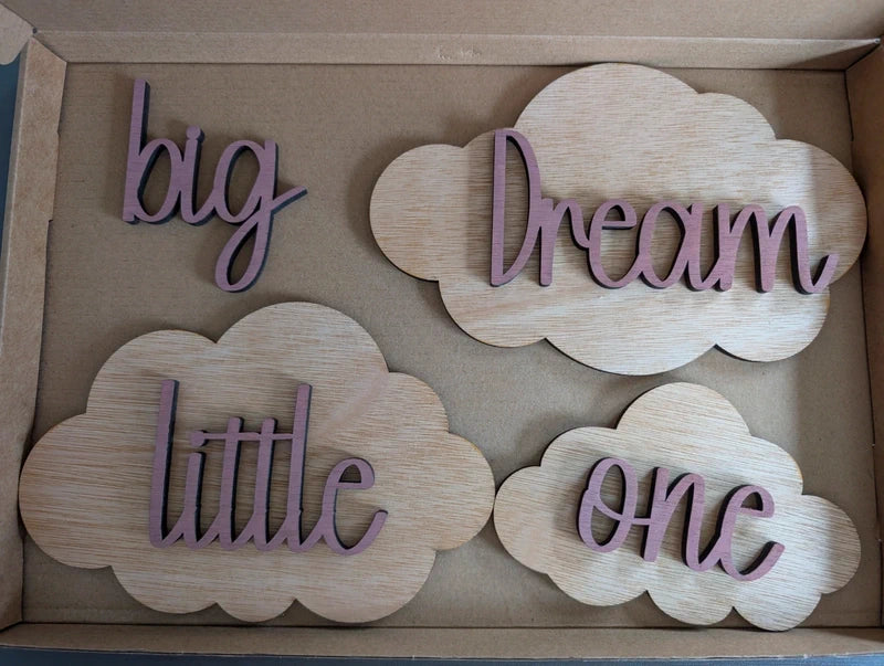 Aesthetic Wooden Nursery Sign | Neutral Wall Decor with Clouds | Baby Room Beige Kids Decor