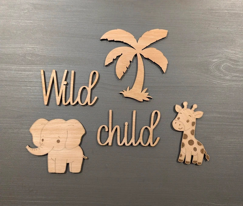 Safari Nursery Name Sign - 25 cm Custom Name Aesthetic Wood Kids Decor