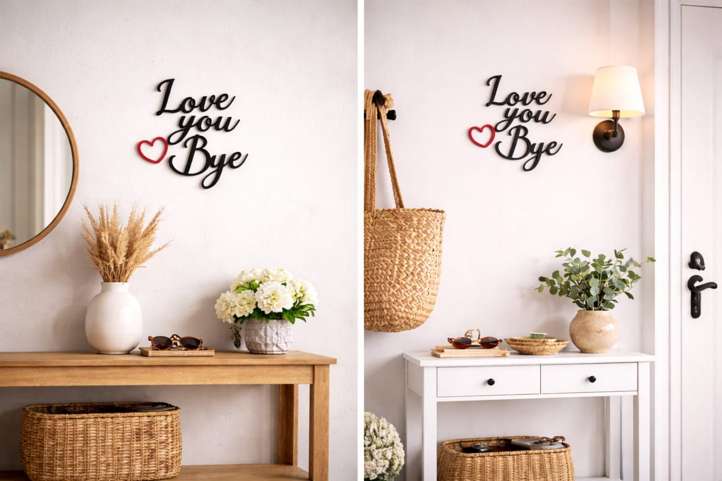 “Love you, Bye” – Wooden Laser Cut Wall Sign Handmade • Hand-Painted • Modern Home Decor