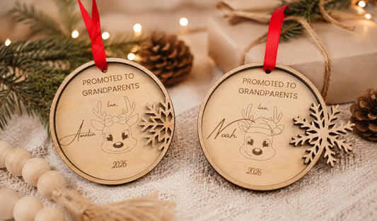 Personalised Grandparents Christmas Ornament 2026 | Wooden Reindeer Keepsake (10cm)