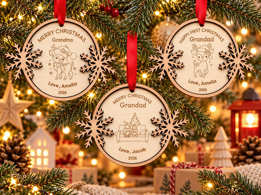 Personalised Wooden Christmas Ornament for Grandparents,Personalised First Christmas as my Grandparents Bauble 2026, New Grandparents Gift