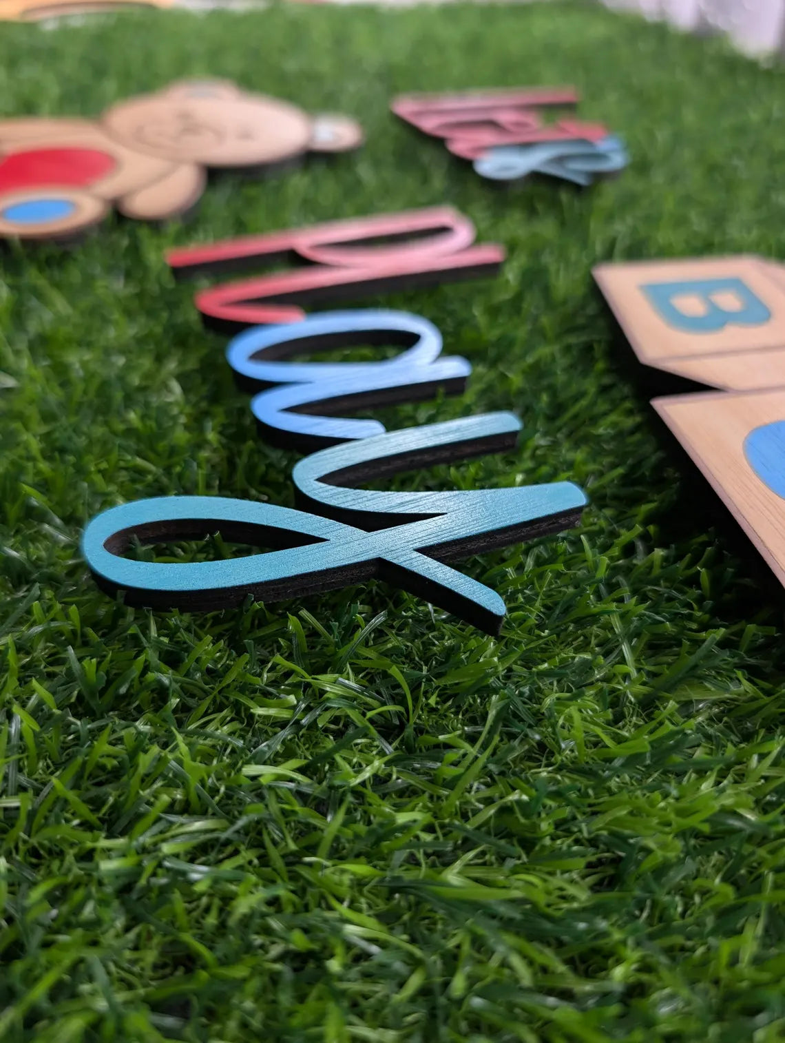 Let's Play Wooden Wall Art Set | Colourful Kids Playroom Decor